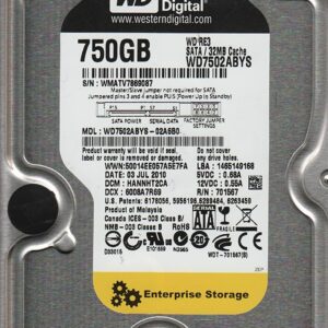 Western Digital WD7502ABYS-02A6B0, DCM HARNNT2CA, Western Digital 750GB SATA 3.5 Hard Drive